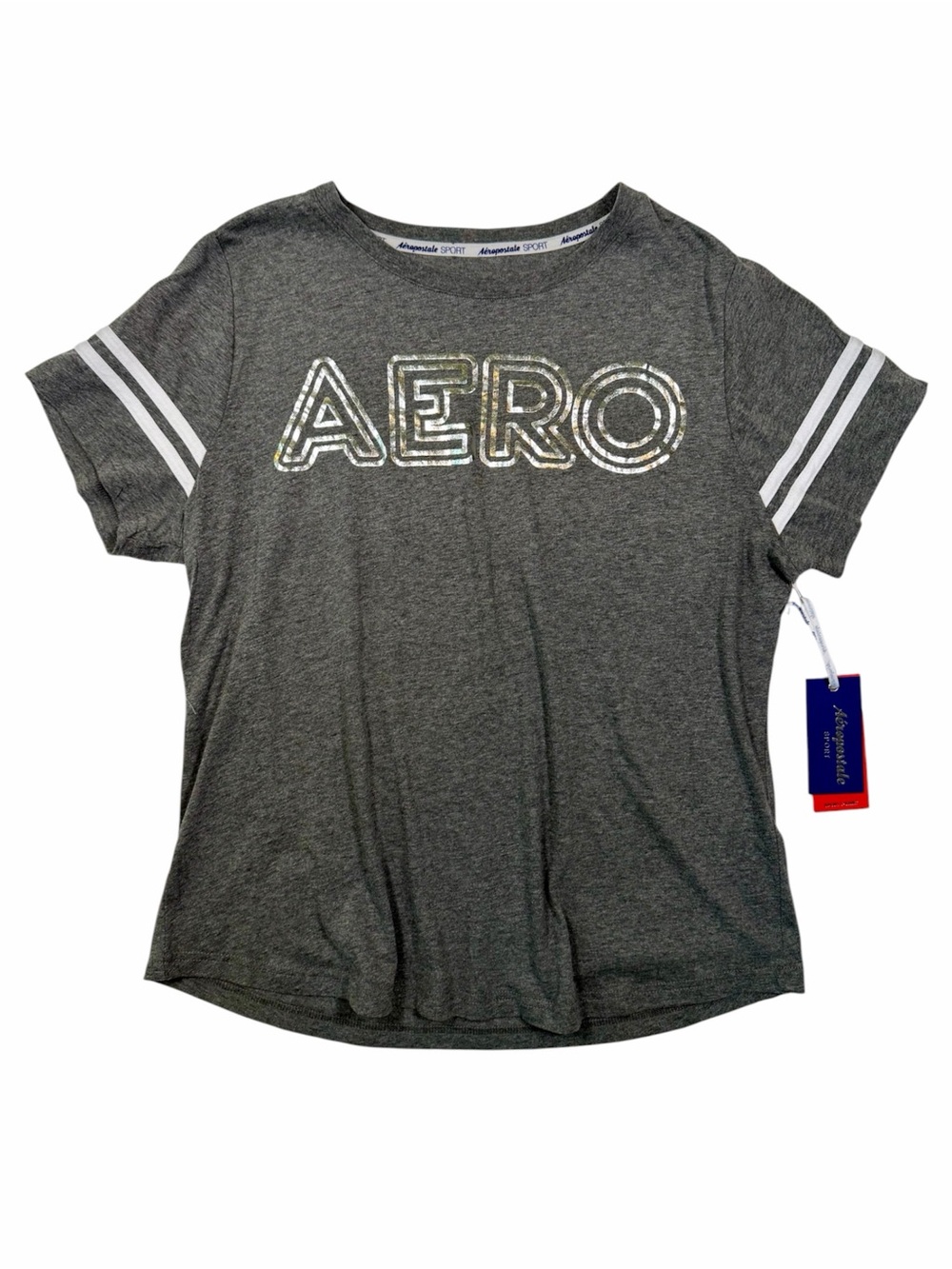 Aeropostale Grey Sport Logo Tee with White Trim